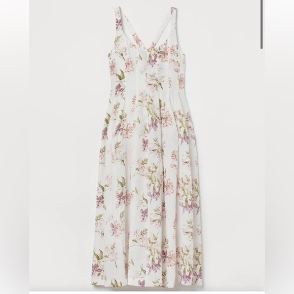 BROCK COLLECTION X H&M COLLABORATION CREAM FLORAL MIDI DRESS Sz XL Cottagecore - Picture 2 of 16